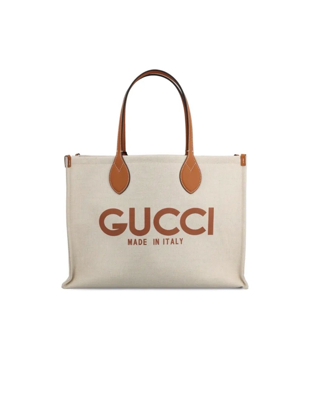 New Gucci Logo printed reversible linen leather cotton medium tote bag